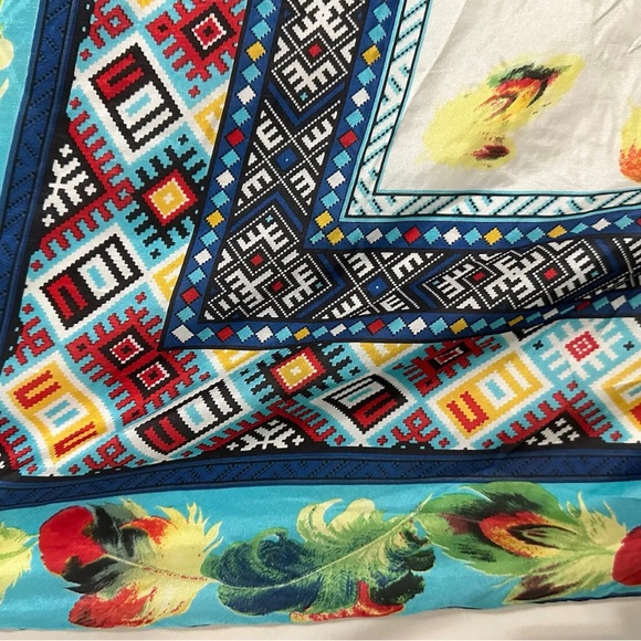 Beautiful Johnny Was Silk Scarf With Tassels 47”X 43” Floral Aztec Boho - Picture 4 of 13
